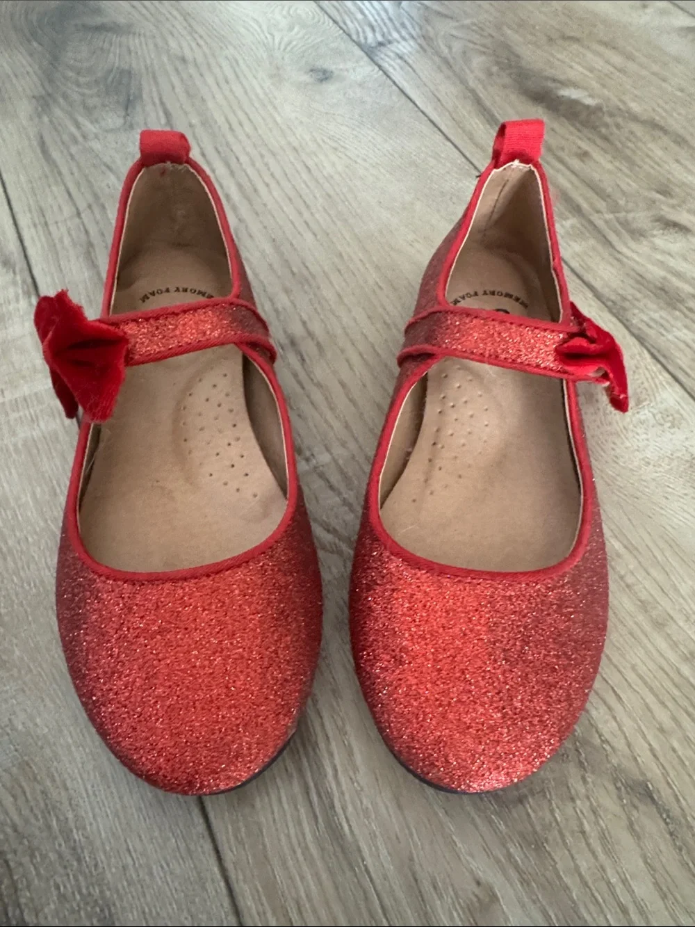 SO Red Glitter Mary Jane Dress Shoes with Bow Strap